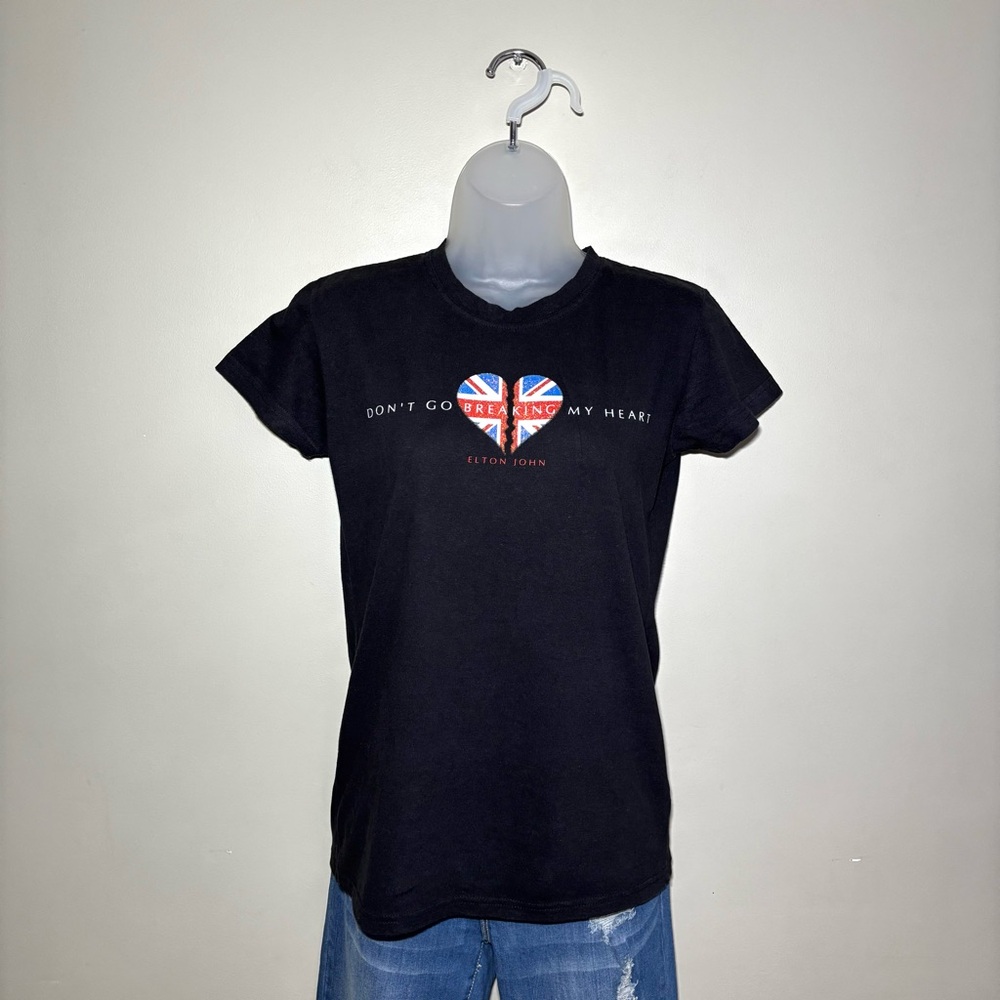Elton John Don’t Go Breaking My Heart Tee 90s Y2K Union Jack Disco Glitter Retro